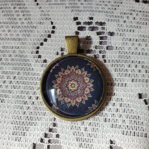 Geometric Flower Glass Cabochon Pendant - Handmade